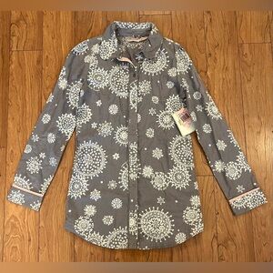 NWT JUICY COUTURE Small Grey Long Sleeve Collared Button Front Sleep Shirt